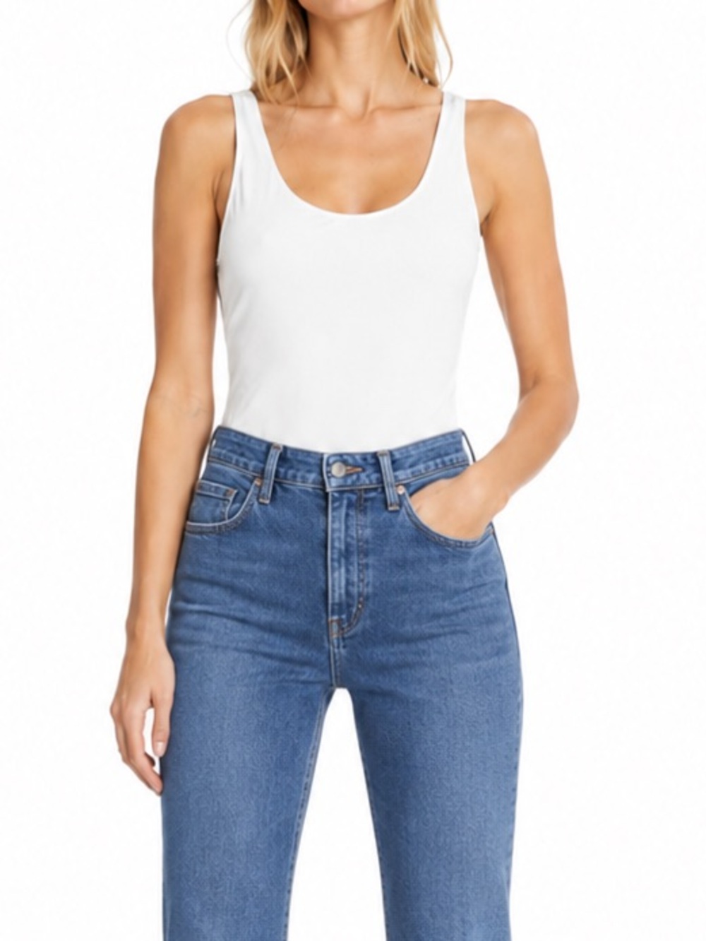 Zara White Scoop Neck Tank Bodysuit,‎ Size L